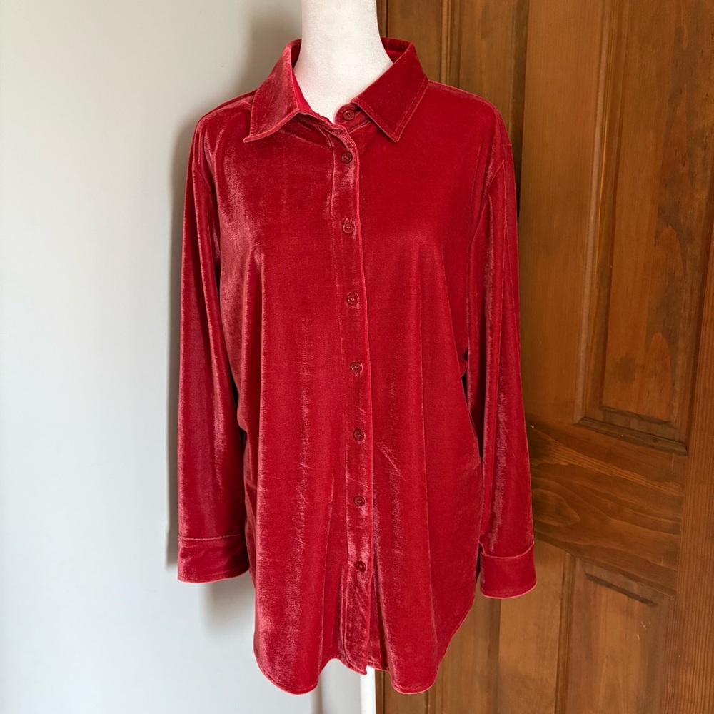 Soft Surroundings PL Petite Large Burnt Red Top Tunic Shirt Long Sleeve Boho